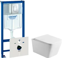 Комплект Унитаз подвесной Vincea Q-Line VT1-12 белый + Инсталляция Grohe Rapid SL 38772001 3 в 1 с кнопкой смыва + Шумоизоляция 37131000