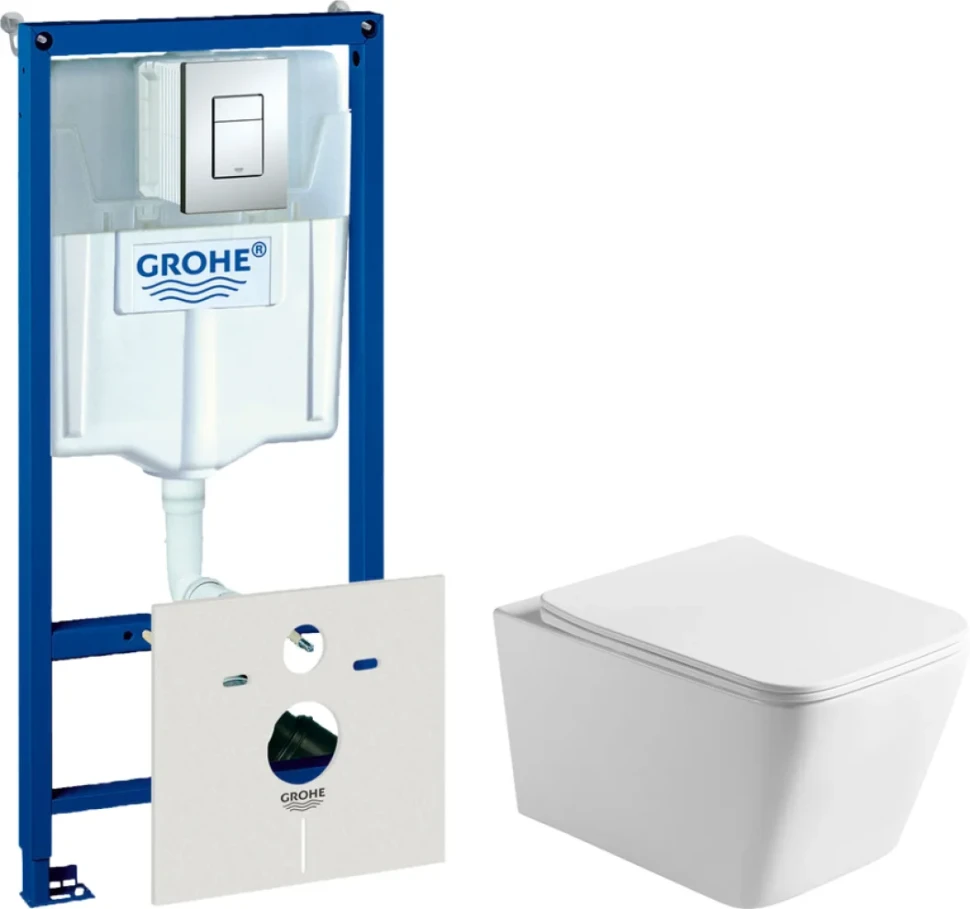 Комплект Унитаз подвесной Vincea Q-Line VT1-12 белый + Инсталляция Grohe Rapid SL 38772001 3 в 1 с кнопкой смыва + Шумоизоляция 37131000