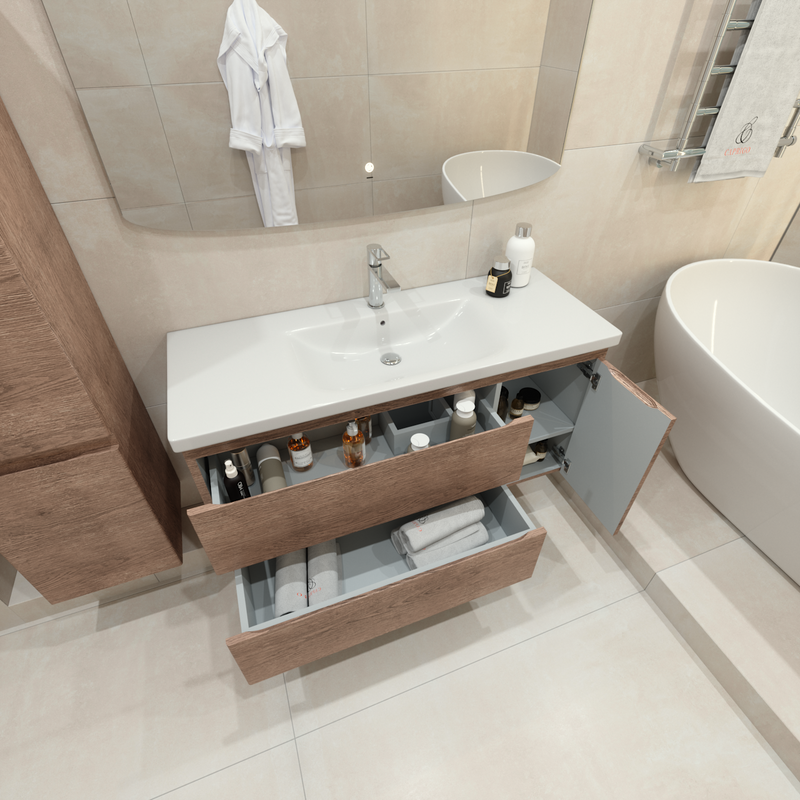 Тумба с раковиной Caprigo Forte 120 R подвесная, светлый орех