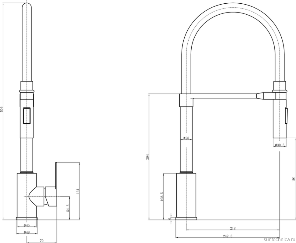 Смеситель для кухни Fashun A54511-7 с гибким изливом, сатин, черный