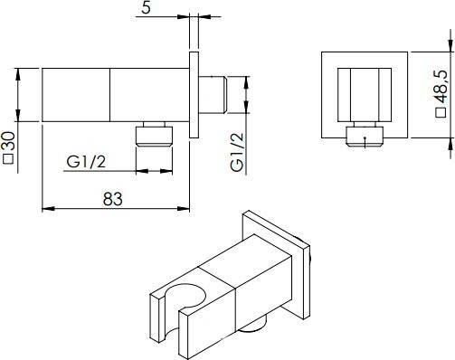 Шланговое подключение Remer 338Q с держателем для душа