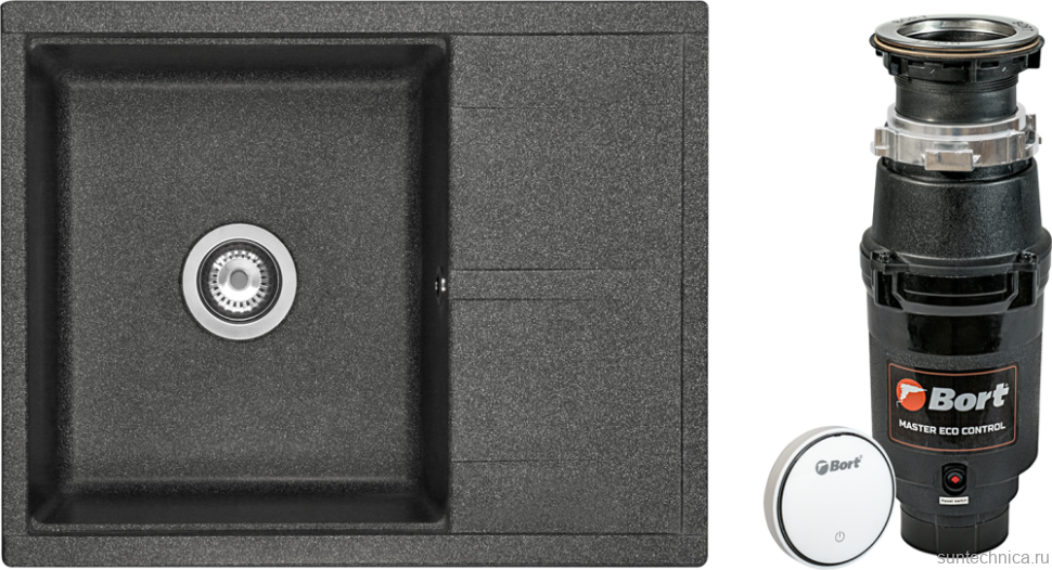 Комплект Мойка AQUATON Делия 65 графит + Измельчитель Bort Master Eco Control