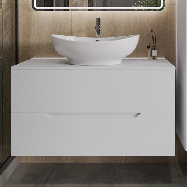 Тумба с раковиной Orange Line 100 подвесная, 2 ящика, матовая белая с раковиной B08-585w