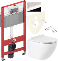 Комплект Унитаз подвесной BelBagno Sfera-r BB046CH-TOR безободковый + Крышка Piano BB2111SC с микролифтом + Инсталляция TECE Now 9400412 4 в 1 с кнопкой смыва