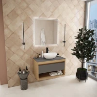 Тумба с раковиной Teymi Ritta 85 дуб эврика, матовый графит, раковина Lori 40