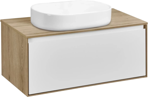 Тумба с раковиной AQUATON Либерти 90 со столешницей дуб эльвезия, раковина Лола 60