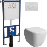 Комплект Унитаз подвесной VitrA Shift 7742B003-0075 белый глянцевый + Крышка 91-003-009 с микролифтом, петли хром + Инсталляция DIWO + Кнопка 7310 белая