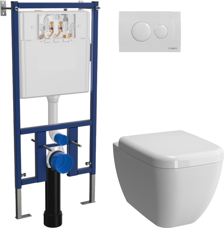 Комплект Унитаз подвесной VitrA Shift 7742B003-0075 белый глянцевый + Крышка 91-003-009 с микролифтом, петли хром + Инсталляция DIWO + Кнопка 7310 белая