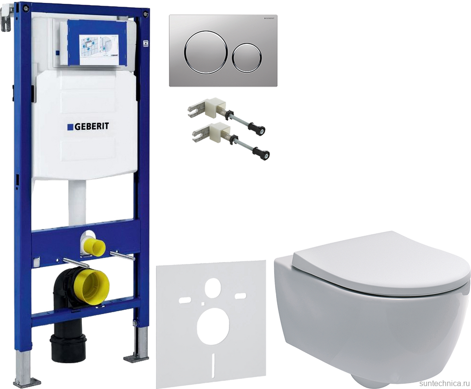 Комплект Унитаз подвесной Geberit iCon + Крышка Slim 500.670.01.1 + Крепления Duofix 111.815.00.1 к стене + Звукоизоляция + Инсталляция UP 320 111.300.00.5 + Кнопка Sigma 20 115.882.JQ.1 хром матовый, хром глянцевый