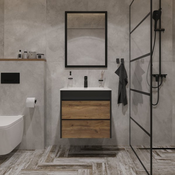 Мебель для ванной комнаты STWORKI Гриндстед 60 дуб таксония, антрацит матовый