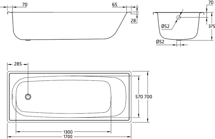 Стальная ванна BLB Europa B70E22001 170x70 см, пристенная, на ножках APMSTDBL1