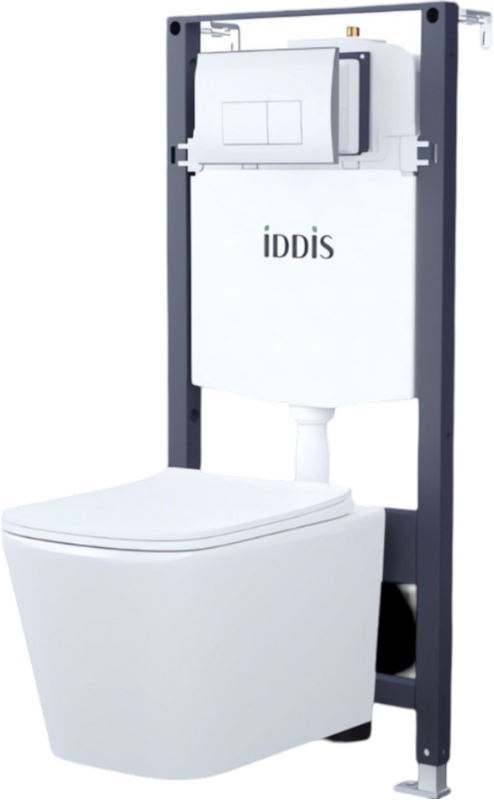 Комплект IDDIS BASBI01i73 Унитаз подвесной, с микролифтом + Система инсталляции + Кнопка смыва глянцевый хром
