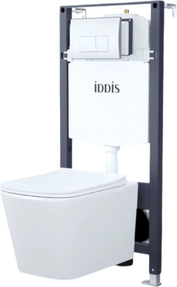 Комплект IDDIS BASBI01i73 Унитаз подвесной, с микролифтом + Система инсталляции + Кнопка смыва глянцевый хром