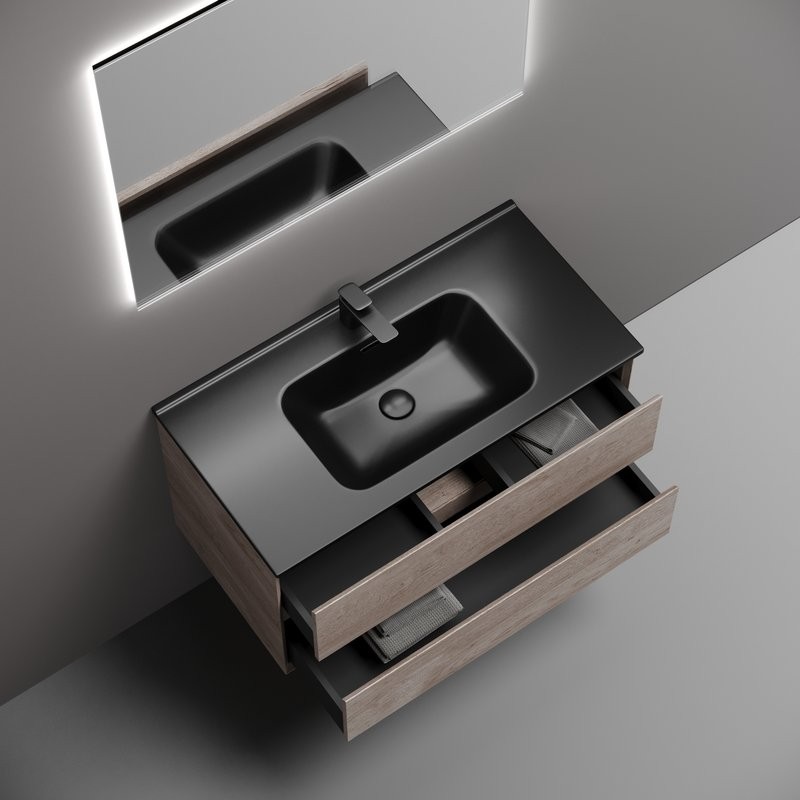 Тумба с раковиной Sancos Marmi 2.0 90 дуб галифакс натуральный, раковина CN7002MB