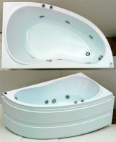 Акриловая ванна Bas Алегра R 150x90 см, угловая, правая, пристенная, с гидромассажем, белая, асимметричная, с каркасом