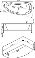 Акриловая ванна Bas Алегра R 150x90 см, угловая, правая, пристенная, с гидромассажем, белая, асимметричная, с каркасом