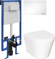 Комплект Унитаз подвесной Ceramicanova Forma CN3011 с микролифтом + Инсталляция STWORKI + Кнопка Хельсинки 500470 белая