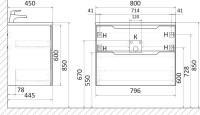 Тумба с раковиной Raval Wector 80, подвесная, антрацит
