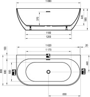 Акриловая ванна Ravak Freedom 165x80 см, пристенная, белая, с каркасом, со сливом-переливом, фурнитура белая