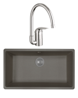 Комплект Мойка Florentina Вега 700 черная + Смеситель Grohe Euroeco