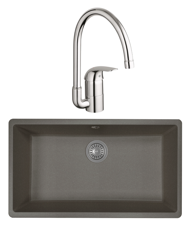 Комплект Мойка Florentina Вега 700 черная + Смеситель Grohe Euroeco
