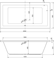 Акриловая ванна Cezares Plane 200x90 см, пристенная, белая, на ножках