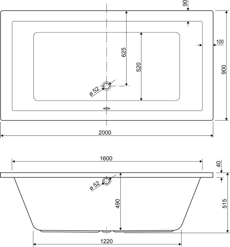 Акриловая ванна Cezares Plane 200x90 см, пристенная, белая, на ножках