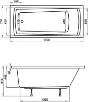 Акриловая ванна Ravak Domino Plus 170x75 см, пристенная, белая, на ножках