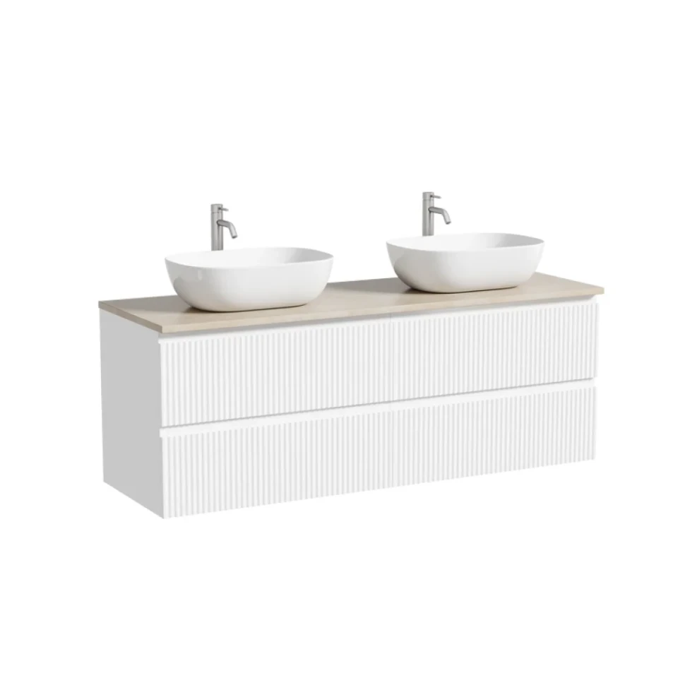 Тумба с раковиной Sancos Snob R 140 bianco, столешница бежевая TT140A2X, раковина CN6009