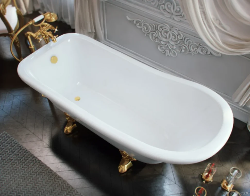 Ванна из искусственного камня Эстет Царская 170x75 см, правая, отдельностоящая, овальная, на ножках
