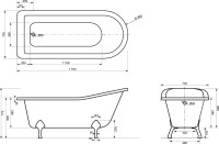 Ванна из искусственного камня Эстет Царская 170x75 см, правая, отдельностоящая, овальная, на ножках