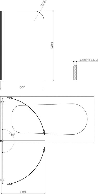 Шторка на ванну Maybahglass MGV-598-6 60x140, профиль черный, стекло прозрачное