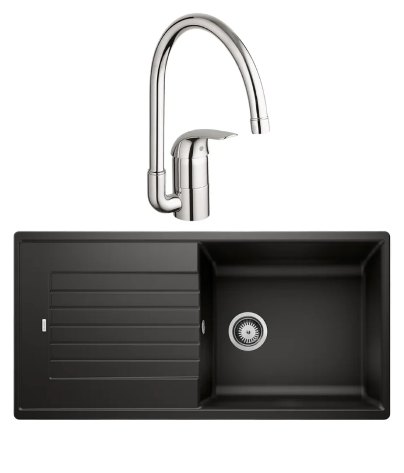 Комплект Мойка Blanco Zia XL 6S 526024 черная + Смеситель Grohe Euroeco