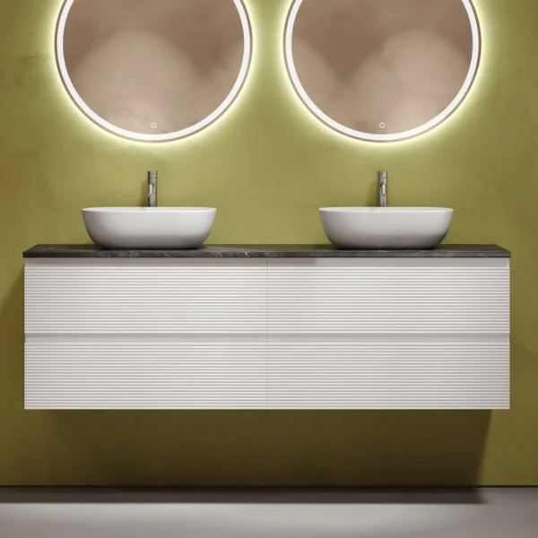 Тумба с раковиной Sancos Folk 160 bianco, столешница черный мрамор TT160A1X, раковина CN6009