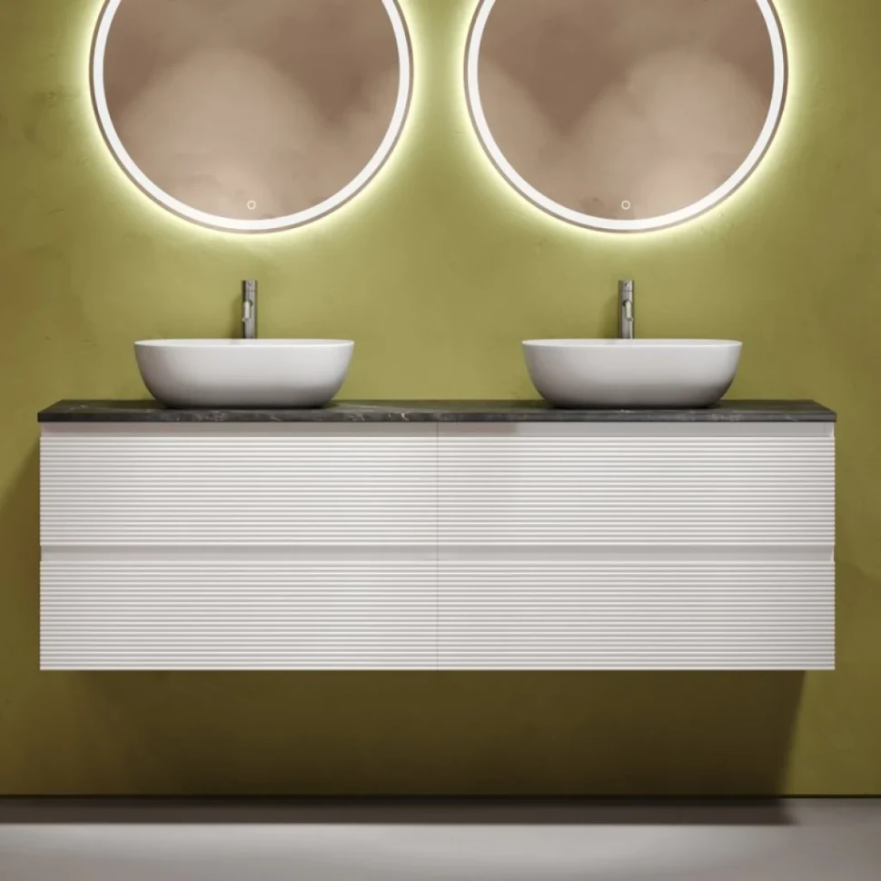 Тумба с раковиной Sancos Folk 160 bianco, столешница черный мрамор TT160A1X, раковина CN6009