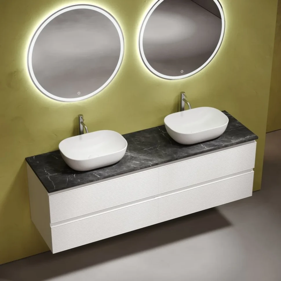 Тумба с раковиной Sancos Folk 160 bianco, столешница черный мрамор TT160A1X, раковина CN6009