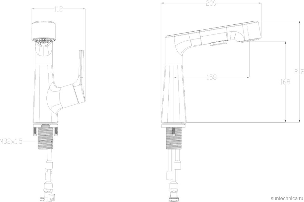 Смеситель для раковины Wonzon & Woghand WW-121B108-BG с выдвижным изливом, брашированное золото