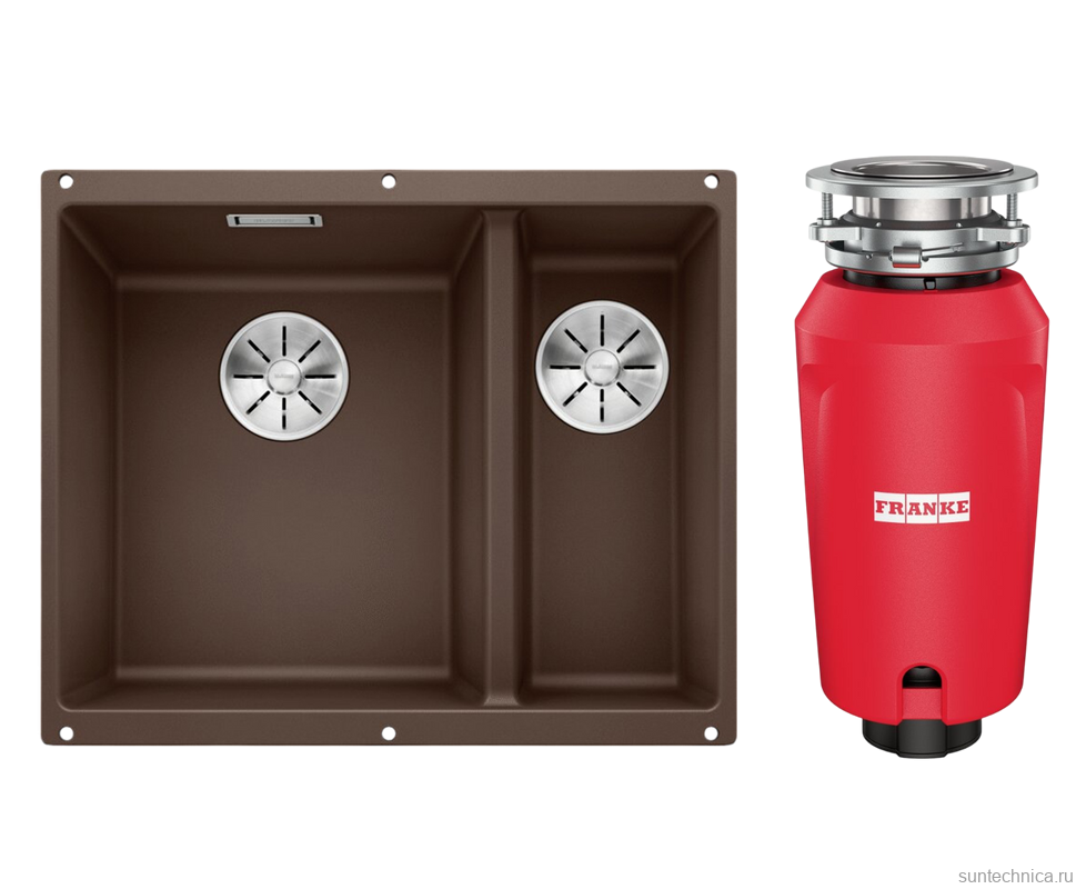 Комплект Мойка Blanco Subline 340/160-U кофе, левая + Измельчитель Franke