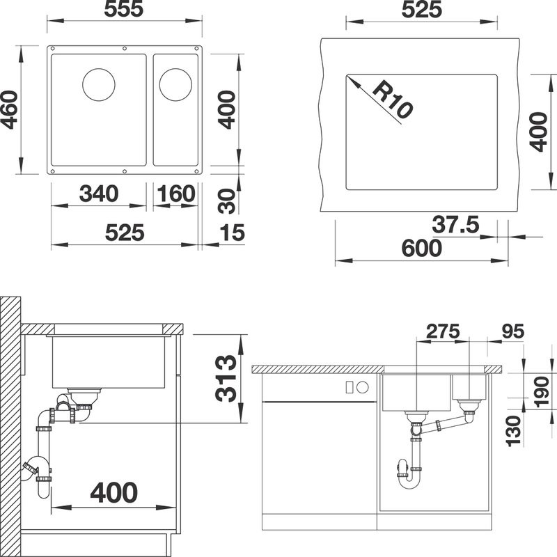 Комплект Мойка Blanco Subline 340/160-U кофе, левая + Измельчитель Franke