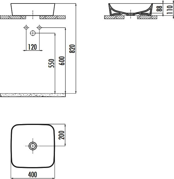 Накладная раковина Creavit Ultra UL040-00CB00E-0000 40 глянцевая белая, квадратная