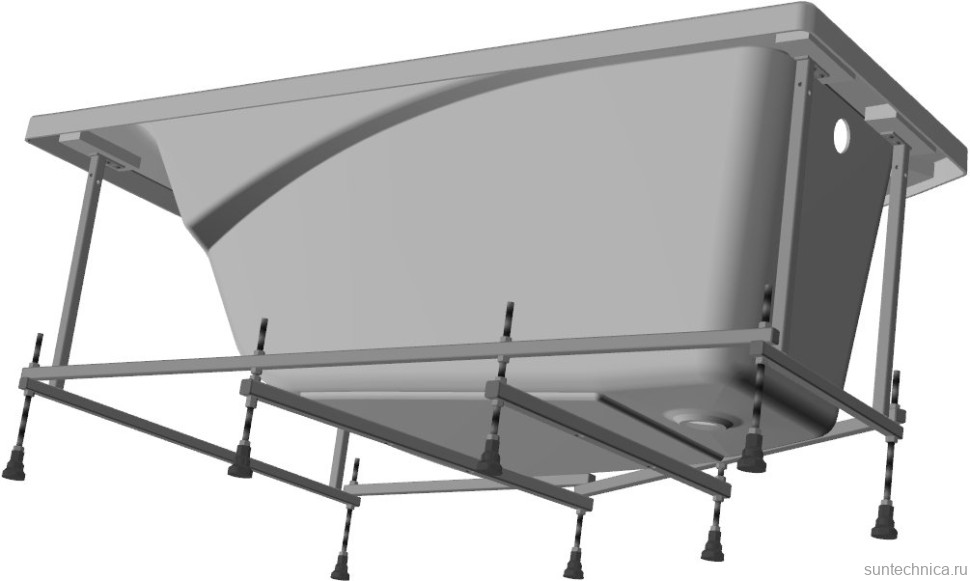 Акриловая ванна Roca Hall Angular R 150x100 см, угловая, правая, пристенная, асимметричная, с каркасом, со сливом-переливом (уценка: скол на борту)