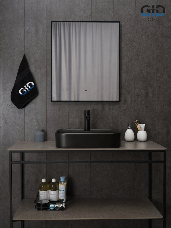 Накладная раковина GID Geometrico Bm9550 50 матовая черная, прямоугольная, фаянс, с 1 отверстием под смеситель