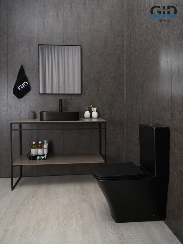 Накладная раковина GID Geometrico Bm9550 50 матовая черная, прямоугольная, фаянс, с 1 отверстием под смеситель