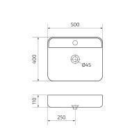 Накладная раковина GID Geometrico Bm9550 50 матовая черная, прямоугольная, фаянс, с 1 отверстием под смеситель