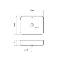 Накладная раковина GID Geometrico Bm9550 50 матовая черная, прямоугольная, фаянс, с 1 отверстием под смеситель