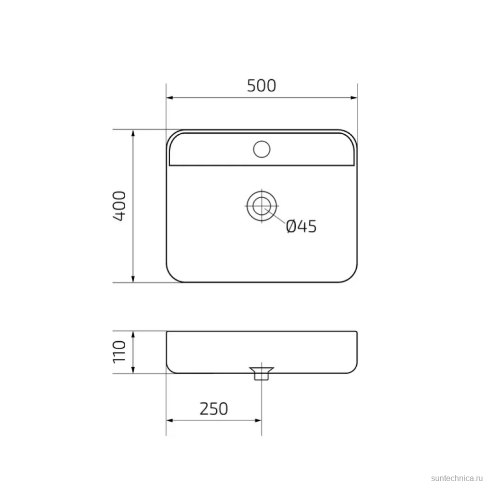 Накладная раковина GID Geometrico Bm9550 50 матовая черная, прямоугольная, фаянс, с 1 отверстием под смеситель