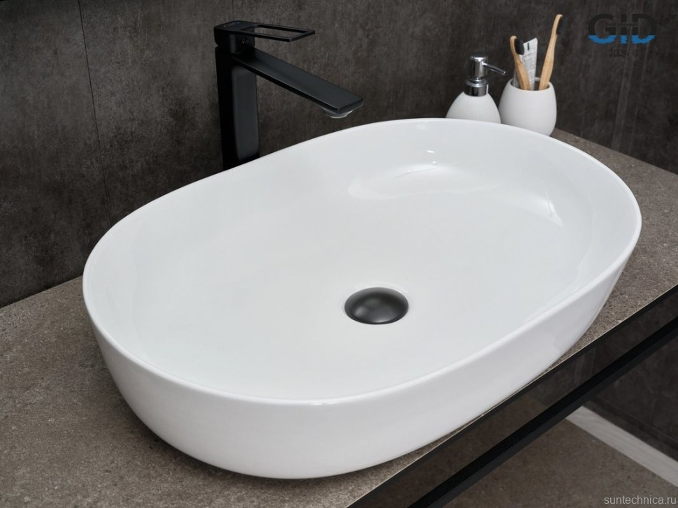 Накладная раковина GID Lago D1348 61 глянцевая белая, овальная, фаянс