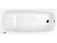 Акриловая ванна WHITECROSS Layla Slim LINE 180x80 см, встраиваемая, с гидромассажем, белый, с каркасом, со сливом-переливом, фурнитура золото