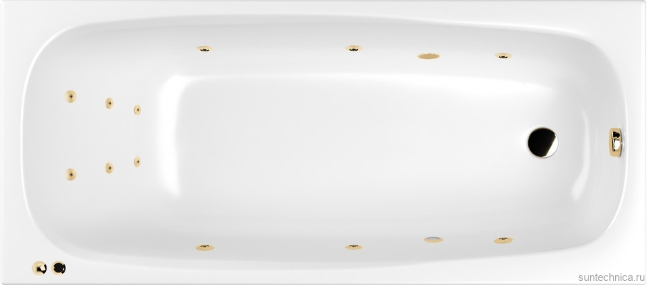 Акриловая ванна WHITECROSS Layla Slim LINE 180x80 см, встраиваемая, с гидромассажем, белый, с каркасом, со сливом-переливом, фурнитура золото