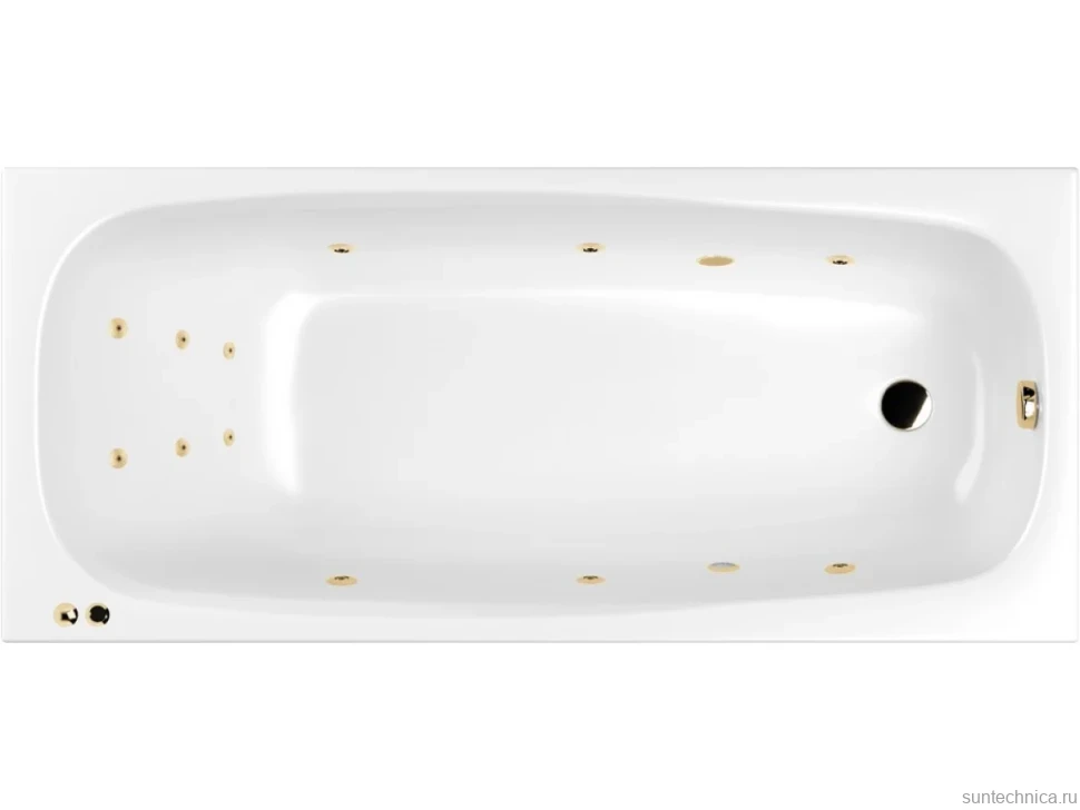 Акриловая ванна WHITECROSS Layla Slim LINE 180x80 см, встраиваемая, с гидромассажем, белый, с каркасом, со сливом-переливом, фурнитура золото